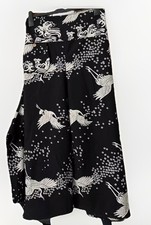 Siamurai Sakura Crane Wide Leg Ethnic Naka Fabric Pants  One Size Black Mix New