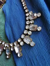Vintage Art Deco signed CZECH clear prong set paste Glass Necklace - wed bride 