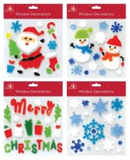 Set of 4 x Christmas Xmas Square Window Gel Jelly Stickers Decals Decorations BN