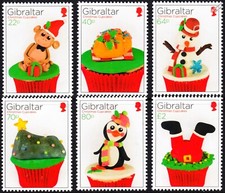CHRISTMAS CUPCAKES / Xmas Cakes MNH 6v-Stamp Set (2017 Gibraltar)