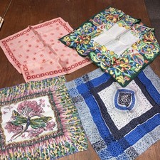 4  Vintage Silky Handkerchiefs  Brightly Coloured