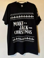 Jack Daniels Christmas T-Shirt Cotton Crew Mens JDTW Whisky Size Large NEW Black