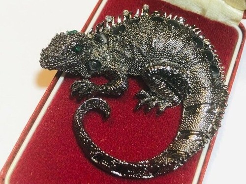 Large vintage black lizard - vintage,
