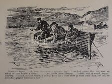 Fly Fishing Rod Angler SCOTLAND - COD FISHING FROM BOAT Antique Cartoon