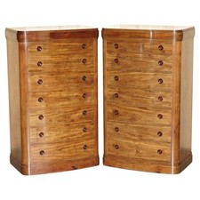 PAIR OF ANTIQUE ESTATE MADE BOW FRONTED 168.5CM WALNUT TALLBOY CHEST OF DRAWERS