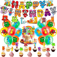40PCS Number Birthday Decorations, Blocks Party with Banner, Latex Balloons, Cak