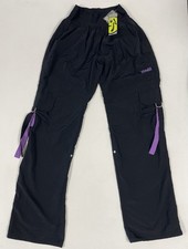 Zumba Stellar Samba Black Cargo Pants M Purple Straps Capri Convertible Dance