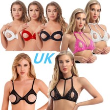 UK Women Sexy Open Cups Bra Strappy Brassiere Underwired Shelf Bra Top Lingerie 