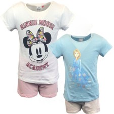 Girls Kids Disney Minnie Frozen Short Sleeve Pyjamas T-Shirt Shorts Age 3-8years