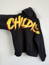 Childish Hoodie Flames Mens XL Black Oversized TGF Yellow Red Spellout Logo