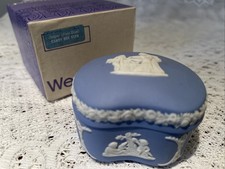 Vintage Wedgwood Pale Blue Jasperware Bean Candy/trinket Box - unused and boxed