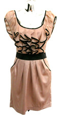 Lipsy Blush Pink Dress Ruffle Front Cross Over Back Tie Belt Pocket Smart Size 8