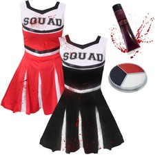 GIRLS ZOMBIE CHEERLEADER COSTUME CHILDS HALLOWEEN SCHOOL FANCY DRESS TEEN KIDS