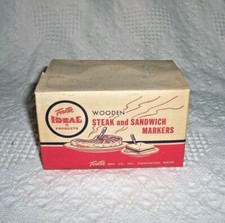 (00) Vintage -36 Wooden Steak and Sandwich Markers - Rare, Medium, & Medium-Rare