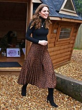 ZARA Leopard Animal Print Pleated Button Midi Skirt ASO Princess Small