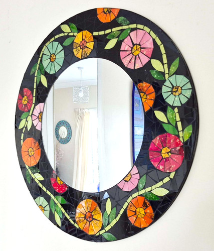 Round mosaic wall mirror - , black