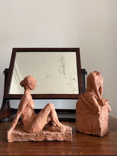 Pair signed terracotta - pair, of