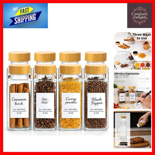Glass spice jars with bamboo - spice,