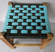 Vintage wood stool woven string top