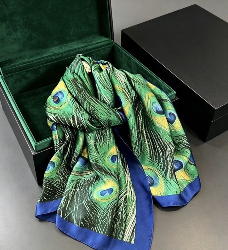 Ladies green blue scarf gold - blue,