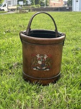 Vintage Leather Fire Cordite Bucket With Coat Of Arms