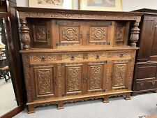 Antique 19th Century French Solid Oak Carved Court Cupboard / Dresser