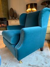 Ex Display George Smith  wingback armchair in Teal Mohair rrp £8100