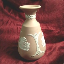 Wedgwood Jasper Ware Vase Pink with White Relief  4.75" Tall