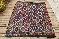 Turkish Kilim 60''x78'' Handwoven Adana Cicim Kilim 153x200cm Vintage Tent Rug