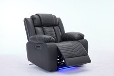 Zeus Leather Electric Recliners Arm Chair - (Black/Grey )- USB Ports -LED Lights