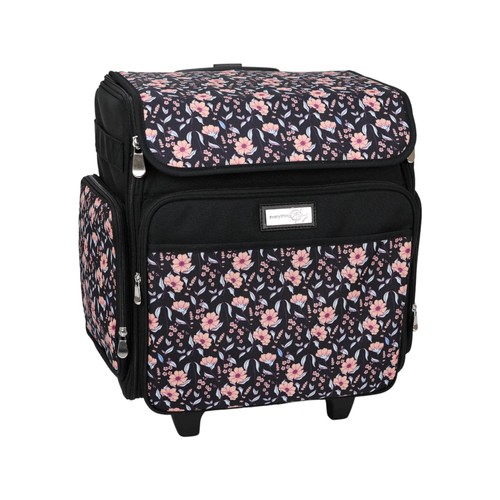 Black floral rolling tote bag - rolling,
