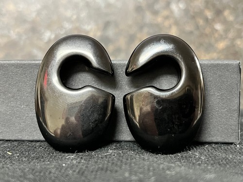 Pair black obsidian oval - black,