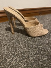 Boohoo High Heel Mules Beige Croco Faux Leather Y2K Uk3 Brand New
