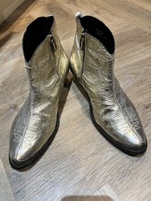 Rare Golden Goose Silver Metallic Distressed Short Cowboy Boots Size 41