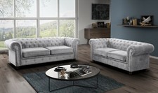 Chesterfield Fabric Grey Sofas 3 + 2 Seaters Sofa, Armchair Grey Free Delivery