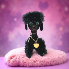 Vintage Black French Poodle 7" Flocked Japan 50s Mid Century Kitsch Ornament VGC