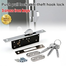 Sliding Door Lock Push Pull Hook Latch Anti-Theft No Drilling Install Privacy UK
