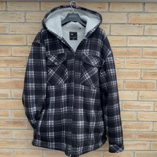 DUNLOP Mens Full Zip Checked Hoodie Size 3XL Warm Fleece Faux Fur Lining Ex.Cond