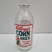 1 Pint Glass Milk Bottle Advertising Kelloggs Corn Flakes 1980s