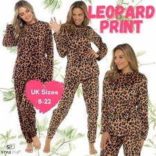 Womens Ladies Animal Leopard Print Pyjamas PJ Set Pajamas Twosie Soft Fluffy