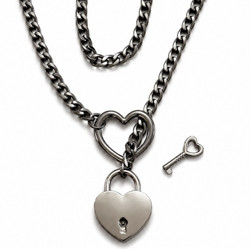 Black heart padlock - heart, key