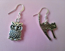 OWL and The PUSSYCAT EARRINGS Charms Silver Plated Handmade Nice Gift UK seller