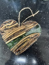 Sea glass and driftwood resin heart ornament/ Sun catcher. Handmade