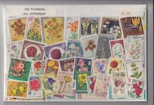 100 DIFFERENT FLOWER STAMPS