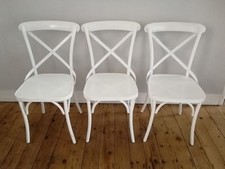 Set Of 4 Unique White Cross Back Metal Dining Chairs Industrial Classic Modern