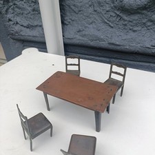 French Hand Made Copper of Brass Small table and chairs.  Doll House Furniture.