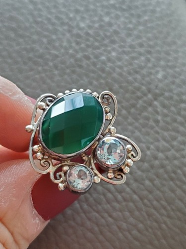Sterling silver green agate - silver,