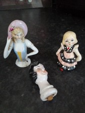 Porcelain Miniature Half Doll,  Pin Cushion Doll Head And Mini Figurine See Pics
