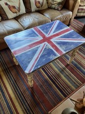 Union Jack Coffee Table Man Cave Solid Pine Hand Painted Rustic