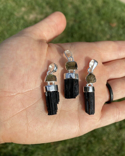 Moldavite black tourmaline - moldavite,